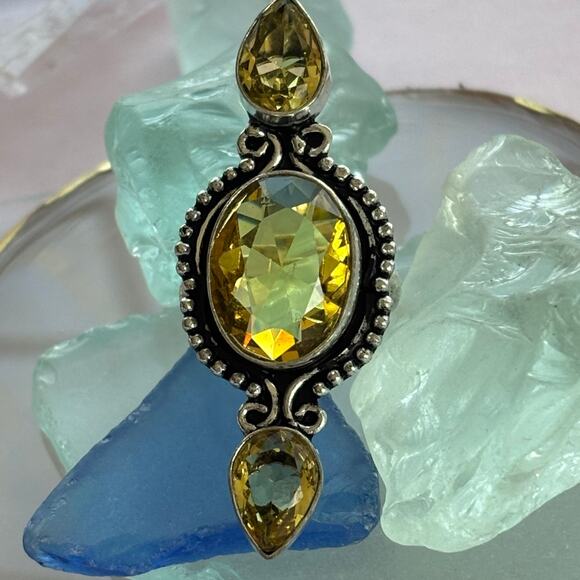 925 Sterling Faceted Citrine Knuckle Ring - Picture 1 of 6